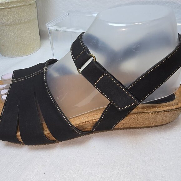 EUROSOFT BY SOFFT BLACK STRAPY SANDAL CORK HEEL WOMENS SIZE 8.5 EUC - Picture 4 of 9